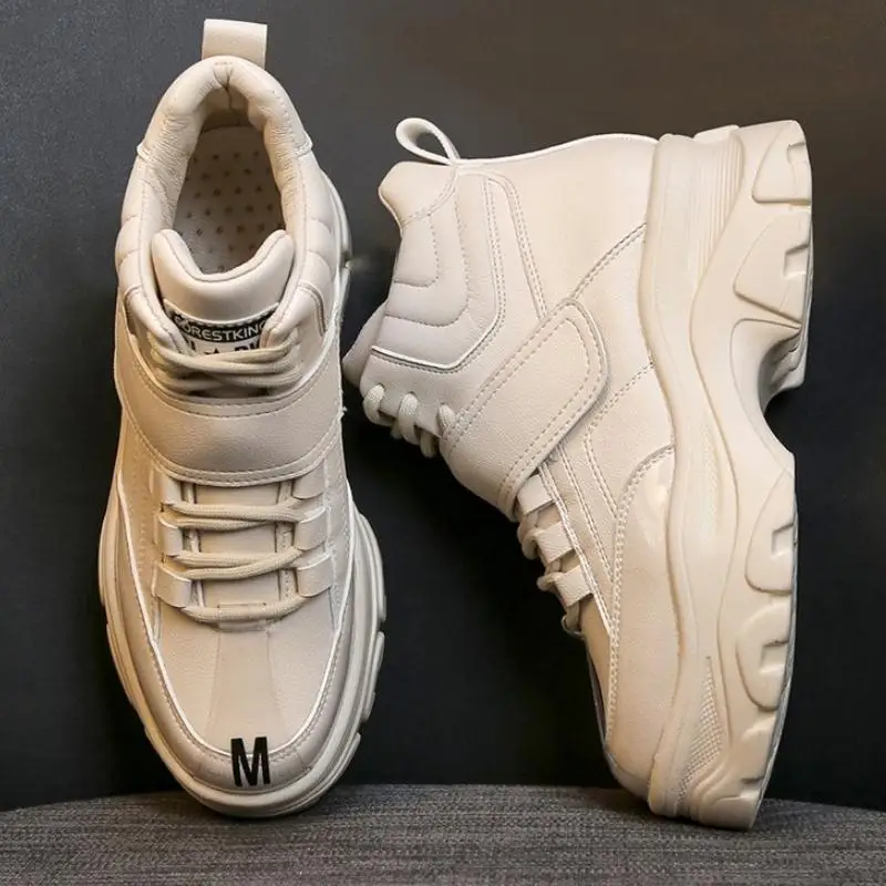 Coolcept Women Sneaker Fashion Fur Inside High Heel Warm Shoes Women Lace Up Casual Shoes Platform Lady Footwear Size 35-41