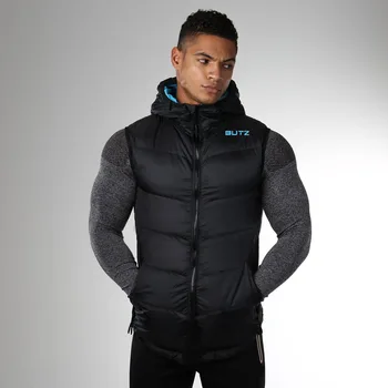 

Autumn And Winter Fitness Sports Coat Men's Cotton Thicken Warm Sleeveless Hooded Vest Pocket Zipper Cardigan Men Tank Top