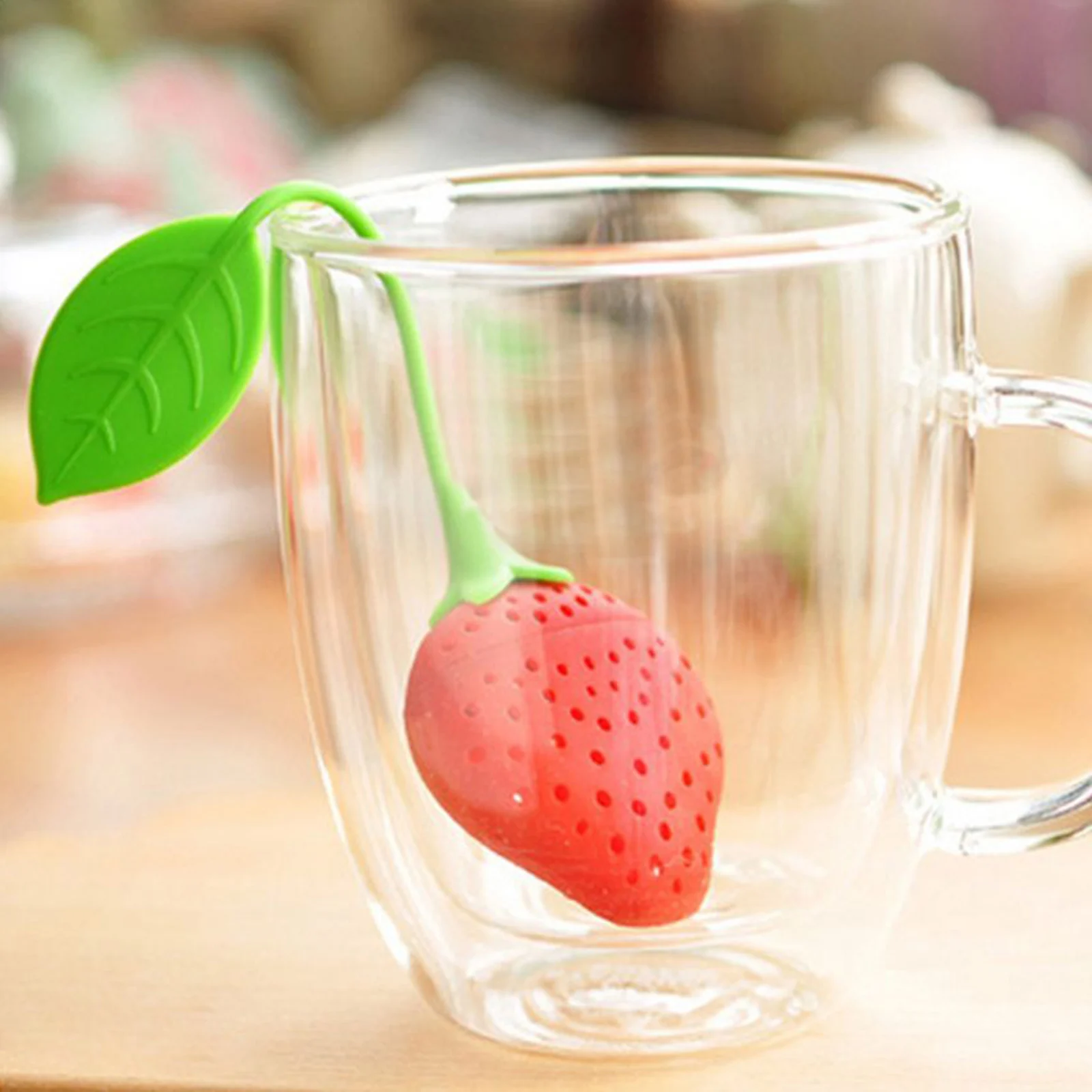 

Creative Cute Strawberry Tea Infuser Loose Tea Leaf Strainer Herbal Spice Silicone Filter Diffuser Bar Tools Kitchen Accessories