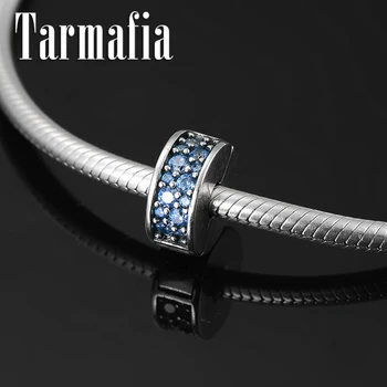 

Charming 925 Sterling Silver DIY round blue Zircon fine clip Lock Beads Fit Original Women Charm Bracelet Women Jewelry making