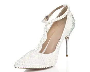

2020 Spring Pearl color diamond iron heels Fashion bridal shoes pointed toe shallow mouth wedding banquet stilleto high heelss
