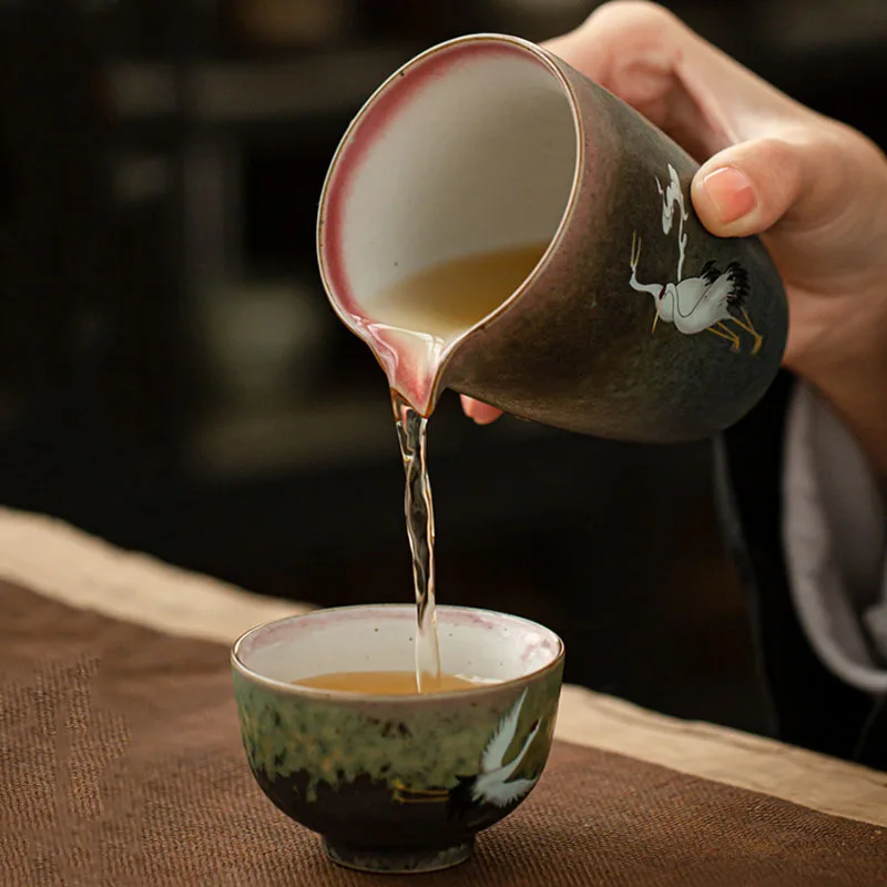 Retro Chinese Kung Fu Tea Set Handmade Ceramic Gaiwan Teacup Fair Cup High Quality Creative Handpainted Teaware Tea Ceremony