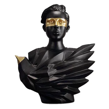 

European Black Gold Aerial Bird Figure Statue Creative Resin Character Sculpture Room Decor Ornament Home Decoration Accessories