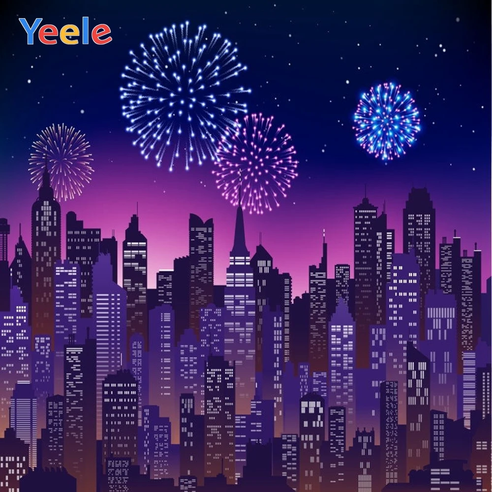 

Super Hero Night City Light Fireworks Building Baby Shower Boy Birthday Backdrop Photography Background For Photo Studio Vinyl