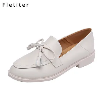 

Women Bowtie Tassel Flat Spring Derby Shoes Ladies Oxfords soft Leather Platform Slip On Female Comfortable Fashion Footwear