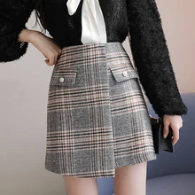 Осенние Зимние клетчатые Мини Элегантные женские юбки с высокой талией асимметричные юбки женские корейские шикарные Большие размеры юбки jupe femme