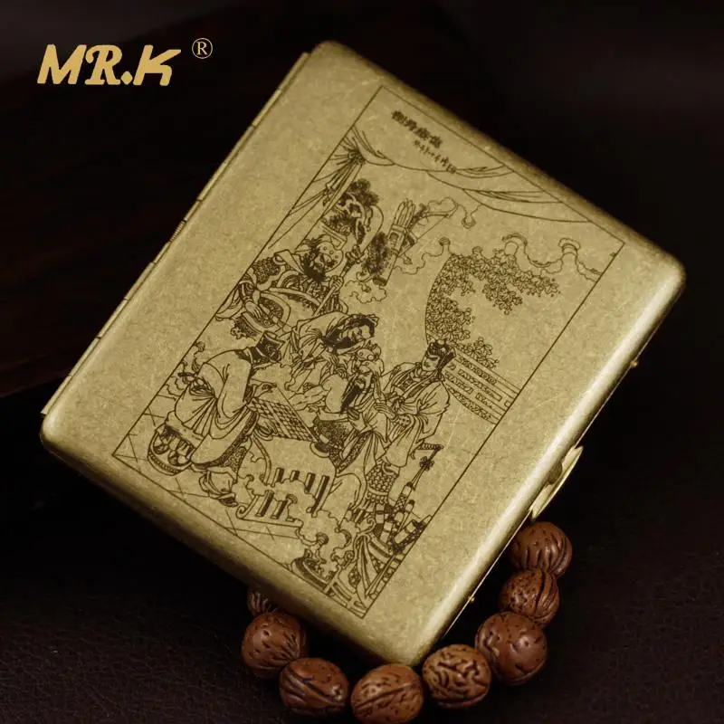 Brass Knurled Cigarette Case Retro Slim 9 Pack Portable Man Lettering Gift Personalized - Цвет: Темно-серый