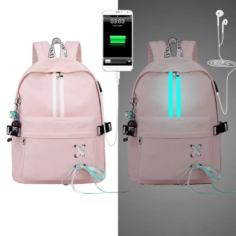 Модные антикражные Светоотражающие женские рюкзаки с usb-зарядкой для наушников, школьные сумки для девочек, дорожные сумки для ноутбука, сумки для книг JUL29 - Цвет: PK