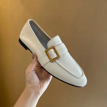 

Cow leather Women shoes 1.5cm low square Heels casual ladies shoes classics buckle Female Pumps