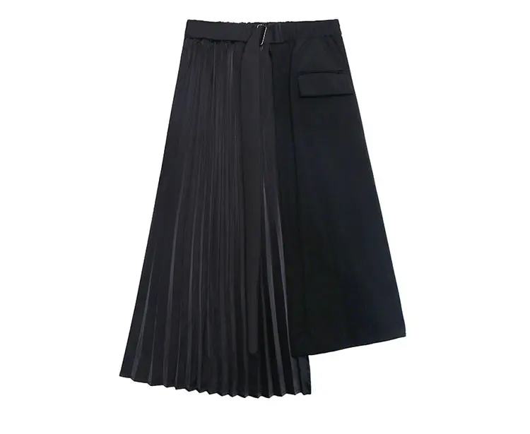 XITAO Irregular Black Skirt Fashion New Women 2020 Elegant Goddess Fan Pleated Pocket Small Fresh Casual Loose Skirt ZP1684