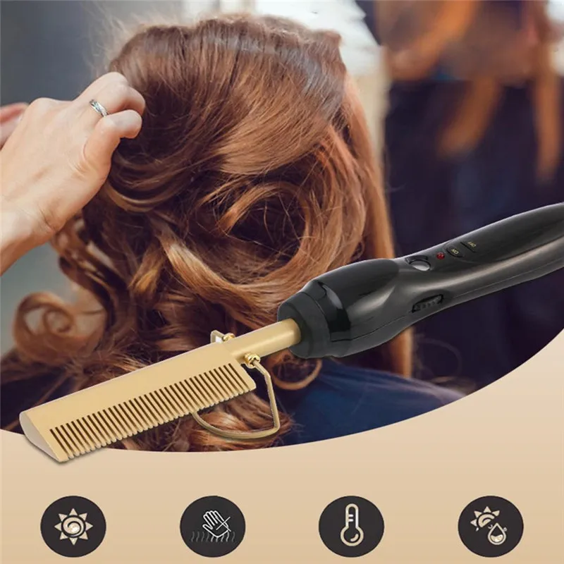 

Hot Comb Wet and Dry Hair Use Hair Curling Iron Straightener Comb Electric Environmentally Friendly Titanium Alloy Hair Curler