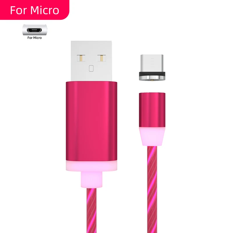 Светодиодный светящийся Магнитный зарядный кабель usb type C Micro usb зарядный кабель для iPhone XS MAX 8 samsung Xiaomi зарядный провод шнур - Цвет: For Micro Red
