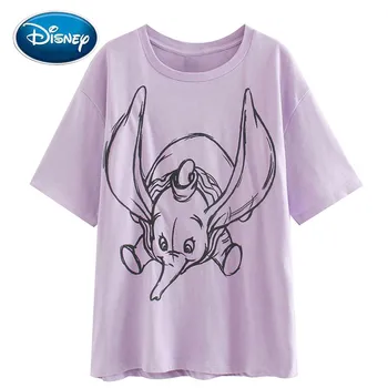 

Disney Chic Fashion Sketch Dumbo Elephant Mouse Cartoon Print Women T-Shirt Sweet O-Neck Pullover Short Sleeve Cotton Tee Tops