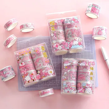 

8Rolls Colorful Pink Fairy Kawaii Decorative Washi Cute Animal Fruit Flower Masking Tape School Supply Korean Stationery Sticker