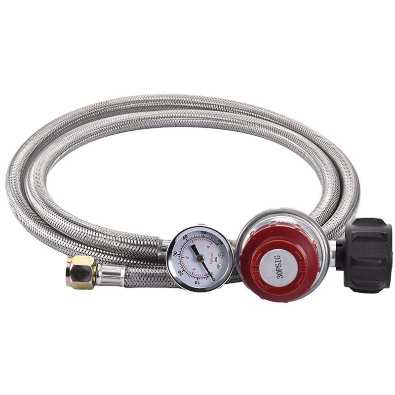 

0~30 Psi Propane Regulator High Pressure Gas Regulator Adjustable Braided 3/8 Inch Flare Swivel Nut Hose Connector With Gauge Fo