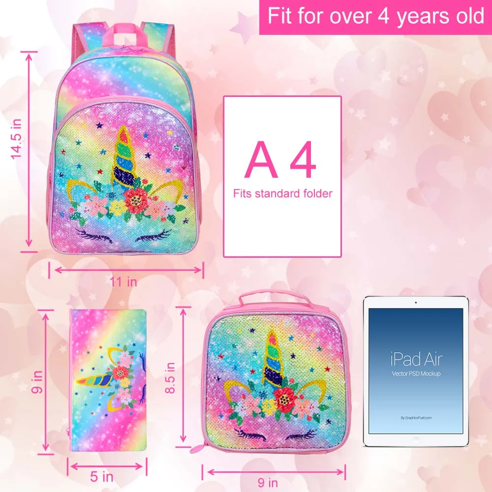Unicorn Colorful Sequin Backpack Set