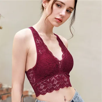 

Fashion Lace Bra Flower Large Size Wrapped Chest No Steel Ring Anti-light Strapless Band Chest Pad Lace Bra Tops Women