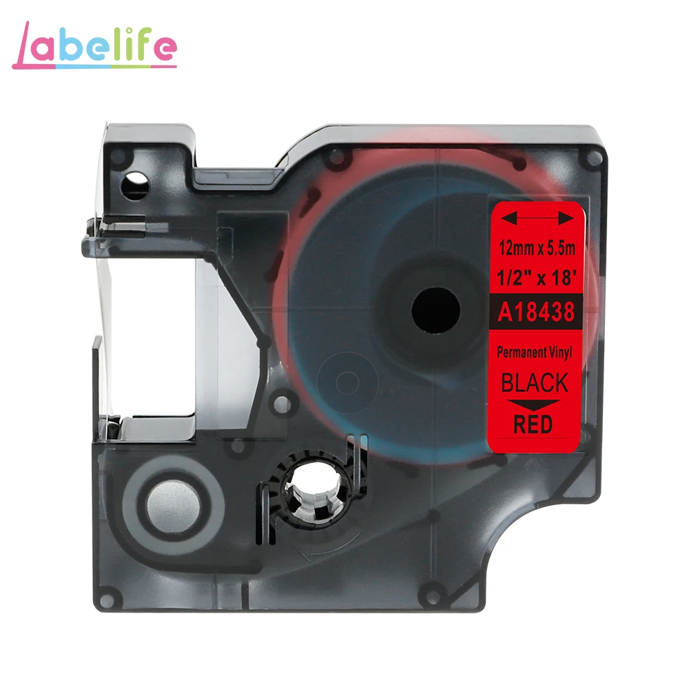 12mm A18438 Labelife 1 шт. 9/12/19 мм 18432 18435 18438 18444 промышленный DYMO носорог цветные виниловые наклейки этикетки кассета для DYMO носорог 5000 этикетировщик - Цвет: 12mm A18438