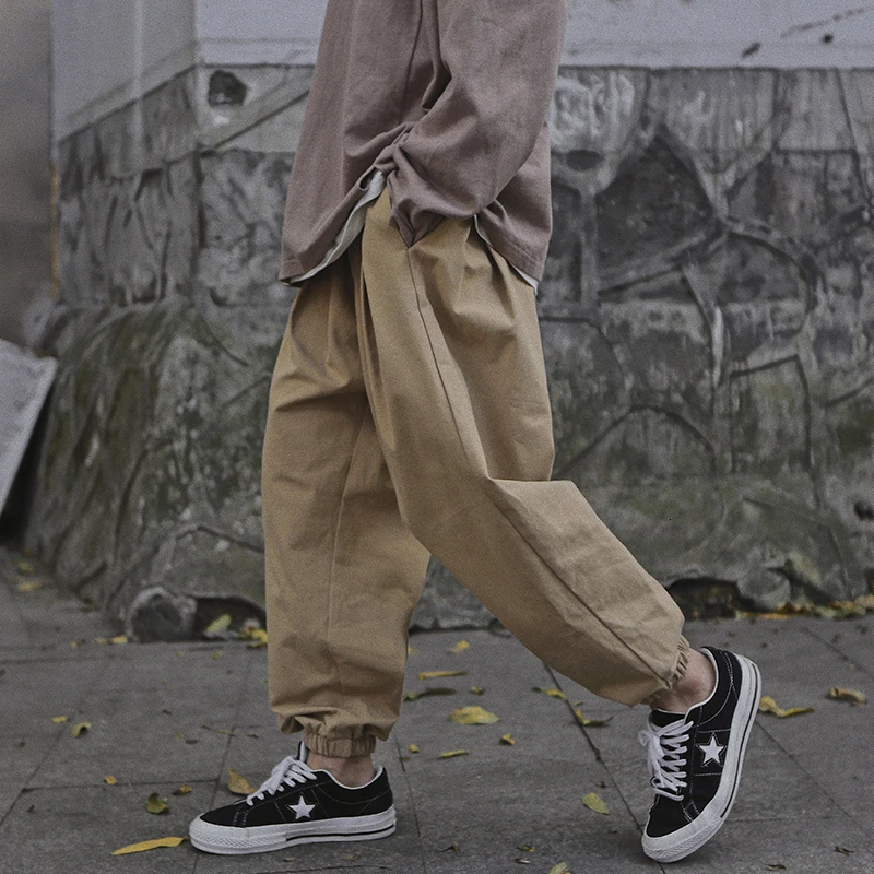 khaki Осенние хлопковые брюки мужские модные однотонные повседневные штаны для бега мужские уличные спортивные штаны свободные брюки в стиле хип-хоп мужские брюки - Цвет: khaki