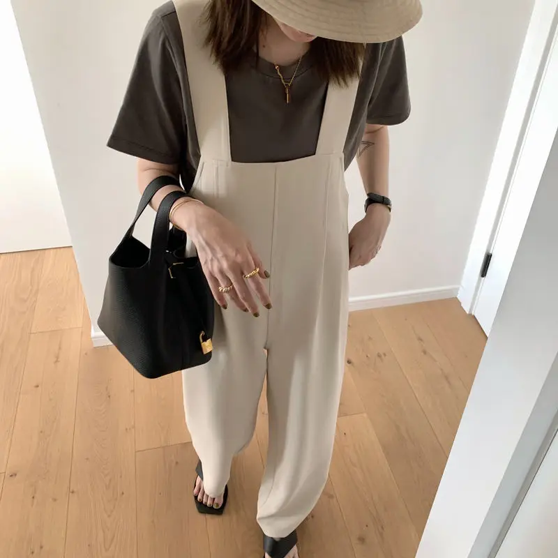 

Jumpsuits Womens Solid Simple Friends Full-length Side Button Sweet Elegant Loose Cozy All-match Fashion Daily Trousers Girls