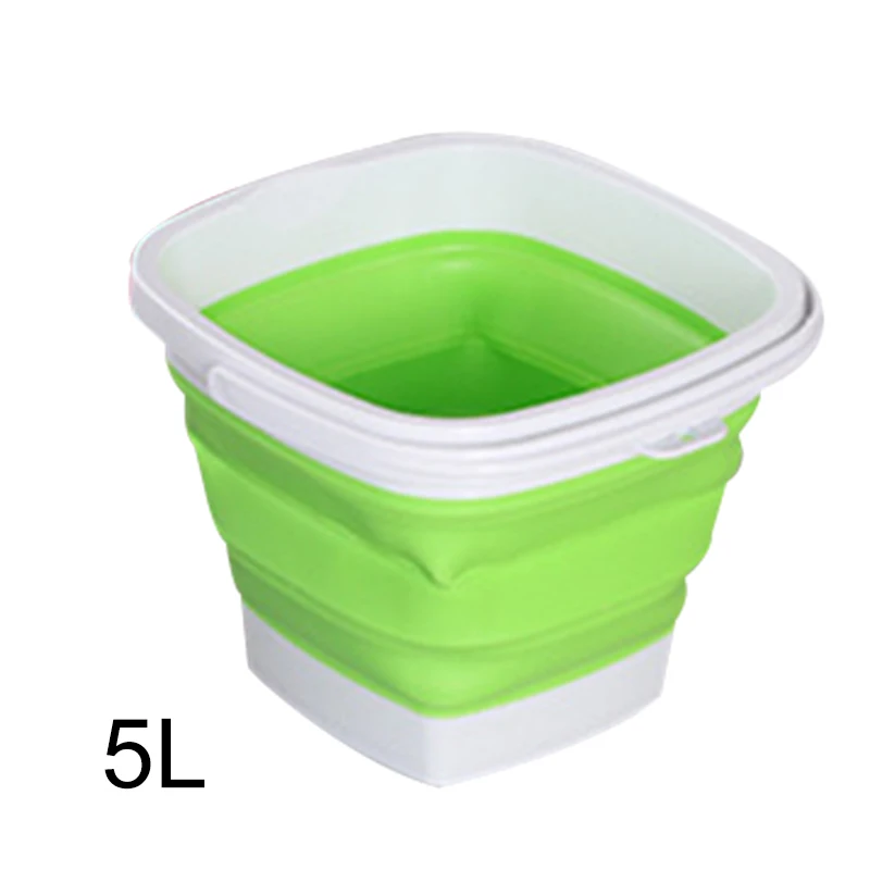 Collapsible Plastic Bucket Foldable Square Tub Portable Fishing Water Pail Outdoor E2S - Цвет: green  5L