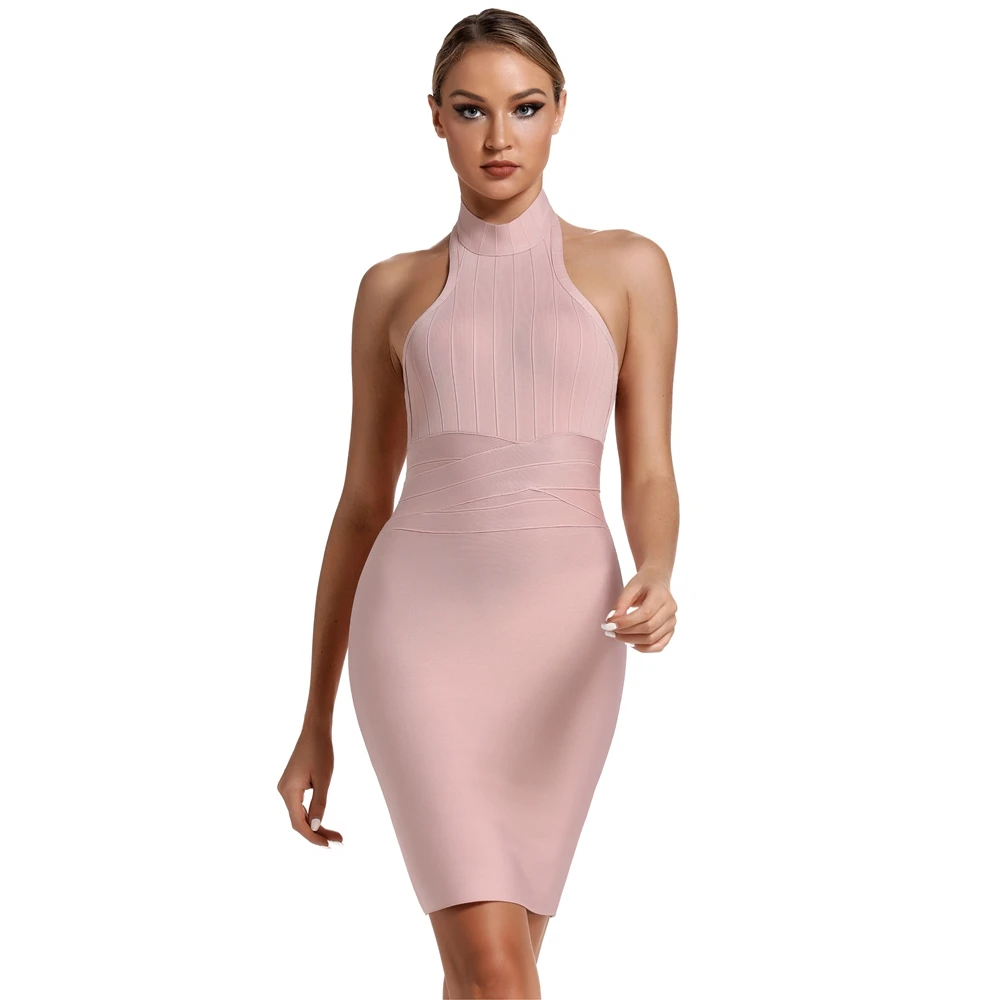 Женское сексуальное Бандажное платье с оленем Новое поступление летнее абрикосовое облегающее Бандажное платье с вырезом на шее вечернее платье для клуба