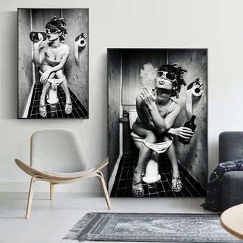 Modern Style Nude Woman and Wine Glass Picture Printed on Canvas 3