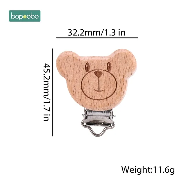 Bear Clip Bopoobo 3 шт., силиконовая соска с зажимом, мультяшная деревянная Соска с зажимом, аксессуары для кормления, сделай сам, пустышка с зажимом, цепочка, деревянный Прорезыватель для зубов - Цвет: Bear Clip