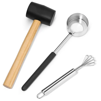 

Coconut Opener Set For Young & Mature Coconuts By Coconut Tools For Meat Removal With Hammer & Stainless Steel Knife |Premium Ut