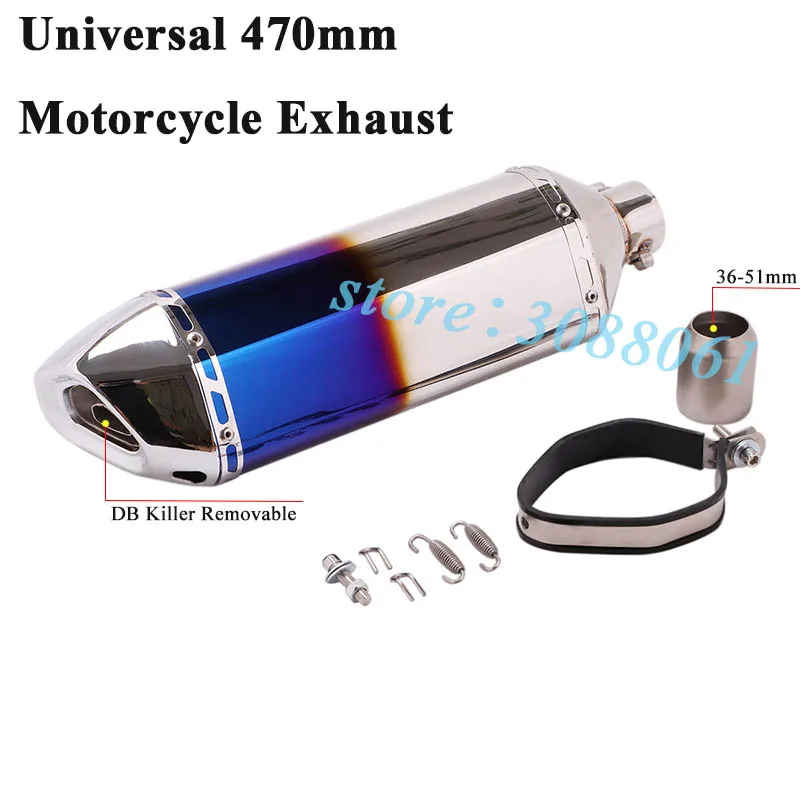 Универсальный 51 мм мотоцикл Akrapovic выхлопная труба Escape модифицированный двигатель 470 мм Глушитель дБ убийца для CBR500 Ninja 400 Z1000 GSR750 - Цвет: Синий