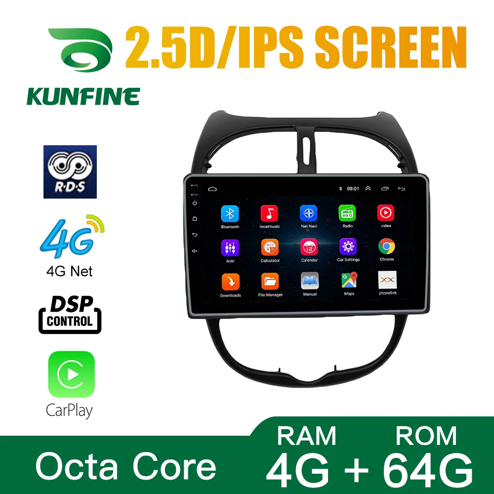 Восьмиядерный автомобильный DVD-плеер Android 10 0 GPS-навигация для PEUGEOT 206 2000-2016 радио wifi