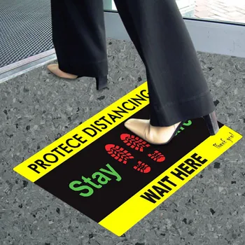 

Ground Sign Isolated label PROTECE DISTANCING Wait Here Stand Here Keep 6 ft in Between Distance Marker Floor 504#2