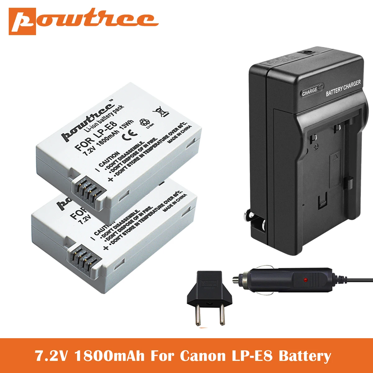 

7.4V 1800mAh LP-E8 Battery+Charger for Canon EOS Rebel T3i, T2i, T4i, T5i, EOS 600D, 550D, 650D, 700D, Kiss X5, X4, Kiss X6,