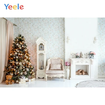 

Christmas Tree Wooden Floor Fireplace Chair Gift Birthday Backdrop Photography Custom Photographic Background For Photo Studio