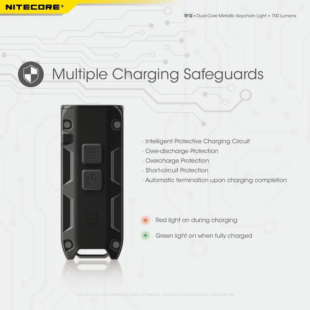 LED Flashlight Original Nitecore TIP SE 700 lumens With Rechargeable Lithium Ion Battery Dual-Core Metal Keychain Light