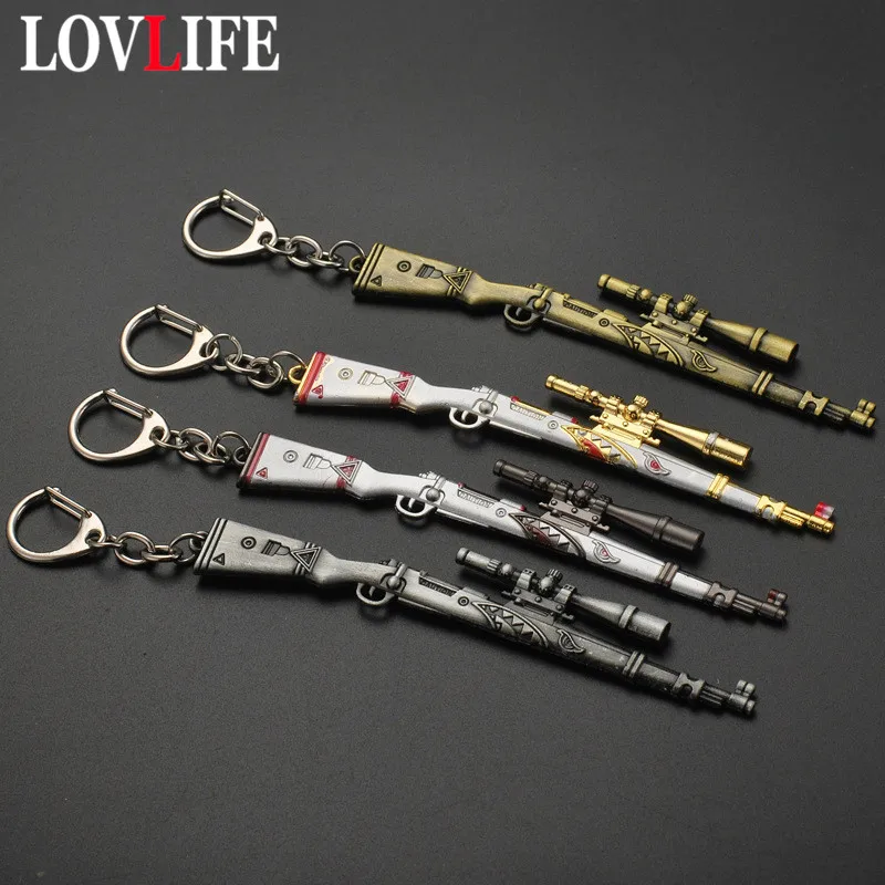 

Hot PUBG 98K Reifle Key Chain Metal Weapon Models 3D Keychains Pendants Men Car Keyring Game Player Key Holder Gifts Alloy Toys