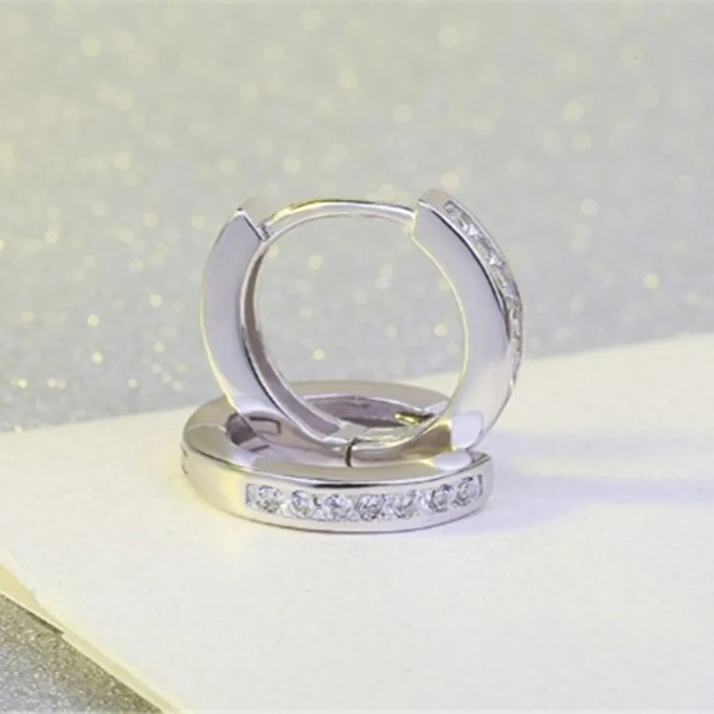 

1 Pair Elegant Silver Single-row Ear Ring Earring Stud Jewelry Crystal Rhinestone Circle Earrings for Men Women