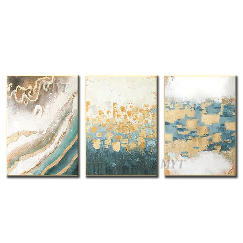 Abstract Gold Handmade Oil Painting Gold Foil Art Canvas Wall ...