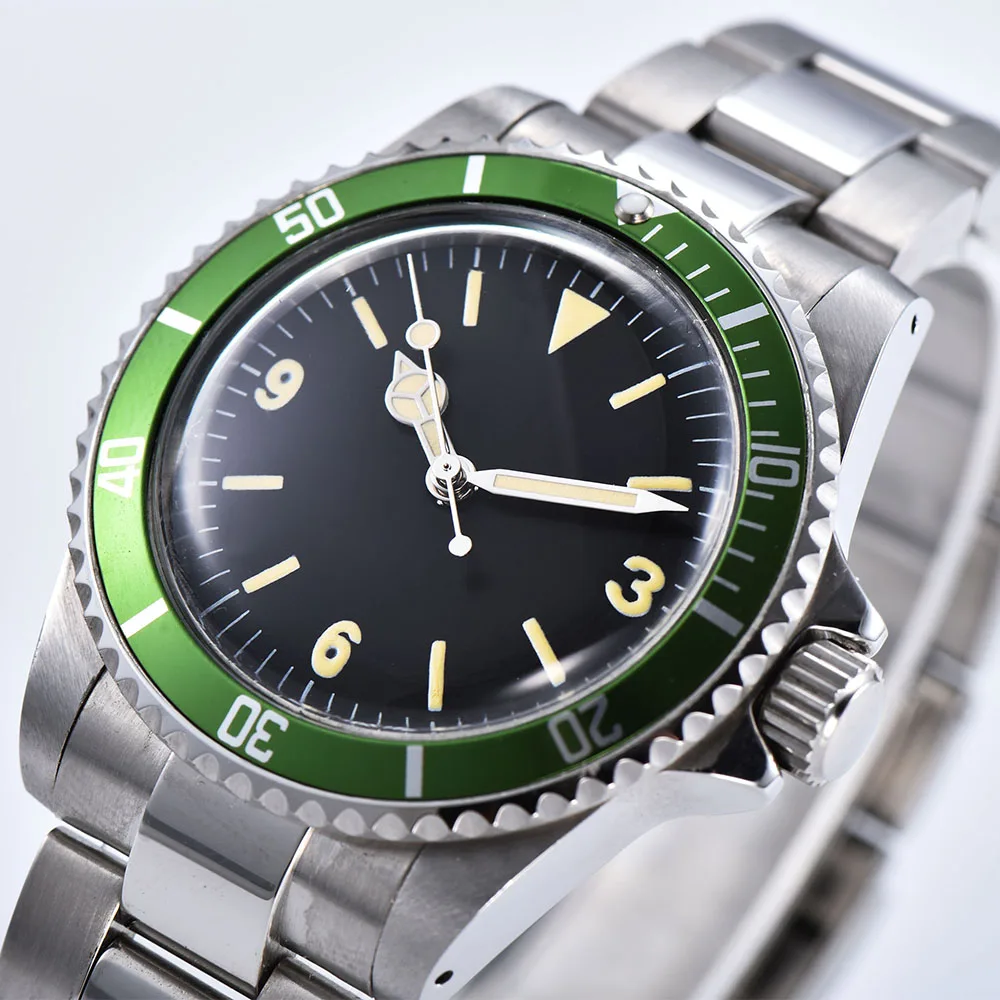 Часы автоматический механизм зеленый вращающийся алюминиевый каркас светящийся Указатель черный циферблат 40 мм Мужчины 1013