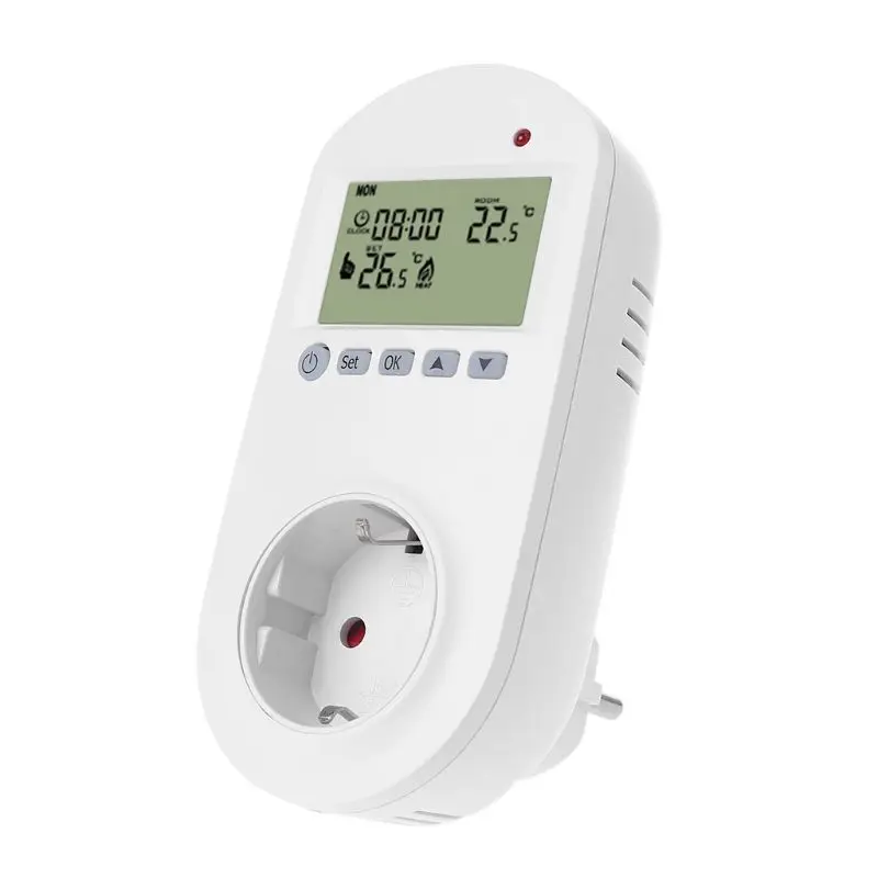  Programmable Plug in Thermostat EU Socket 16A Electric Heating Underfloor Room Temperature Controll
