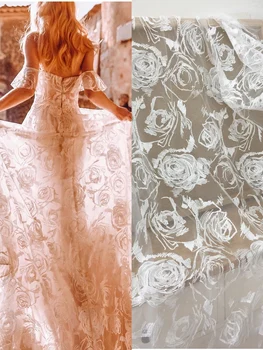 

European designer lace fabric material for wedding dress 1 yard! Allover rose flowers women long long gowns dolls clothing diy!