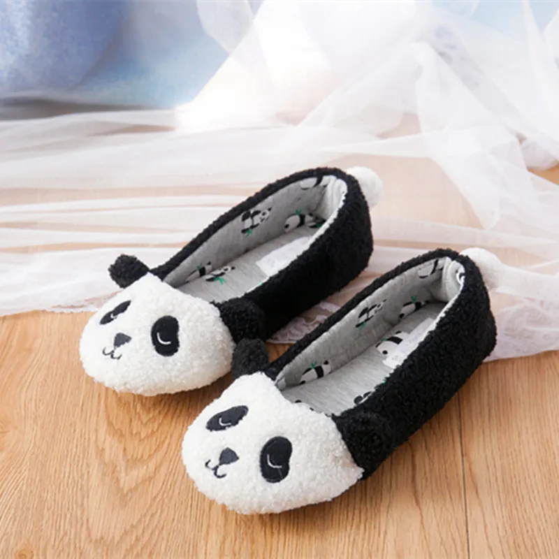 Cute Cartoon Panda Winter Women Home Slippers Warm Shoes Non-slip Soft  Soled Suede Fashion Flat Shoes Ladies Short Plush Slipper