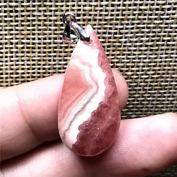 

Necklace Pendant Natural Red Rhodochrosite Jewelry For Woman Man Crystal 30x14x6mm Water Drop Beads Silver Argentina Stone AAAAA