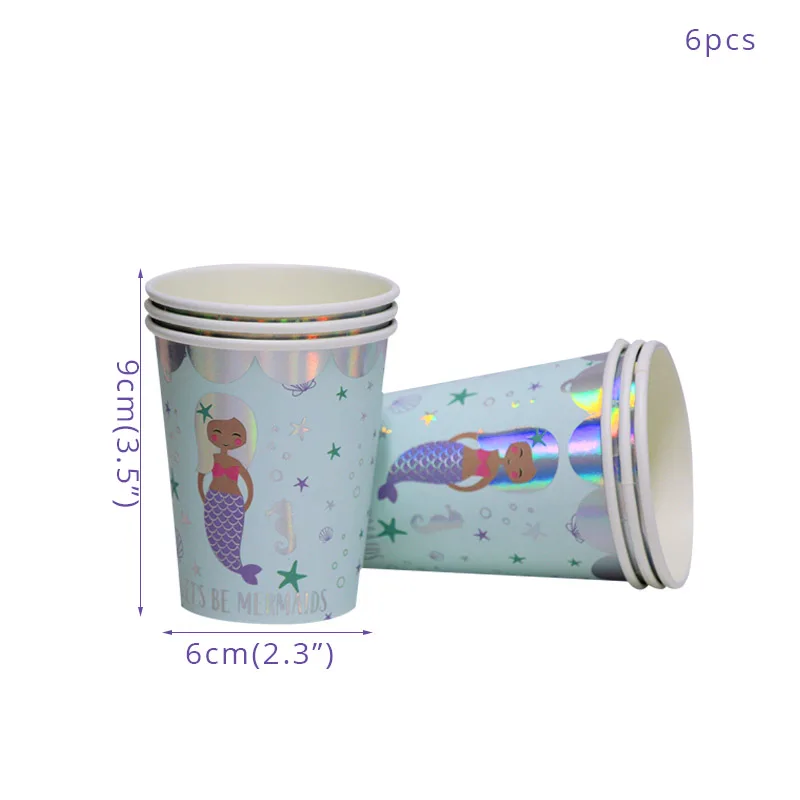 Тема Русалочки воздушные шары для вечеринок Дети милость русалки столовая посуда бумажные чашки 1-й счастливый костюм для празднования дня рождения Baby Shower