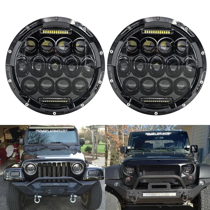  FADUIES Black 2pcs/set super bright 12v 75w H4 7 inch led headlight with white DRL lamp For AM Gene - 32748495238