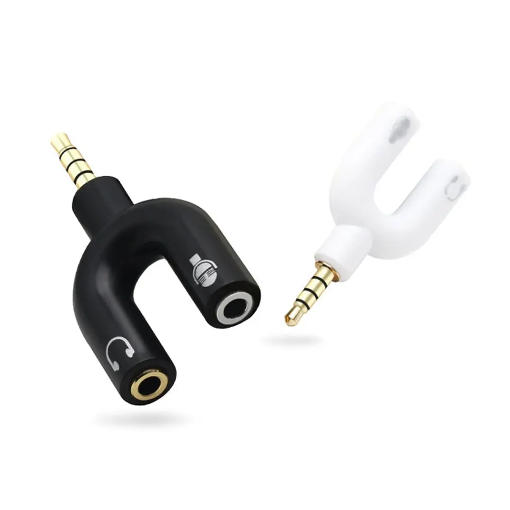 3.5mm Splitter Stereo Plug U-shape Stereo Audio Mic & Headphone Earphone Splitter Adapters for PS4 PC Laptop Ear Headset dropshi