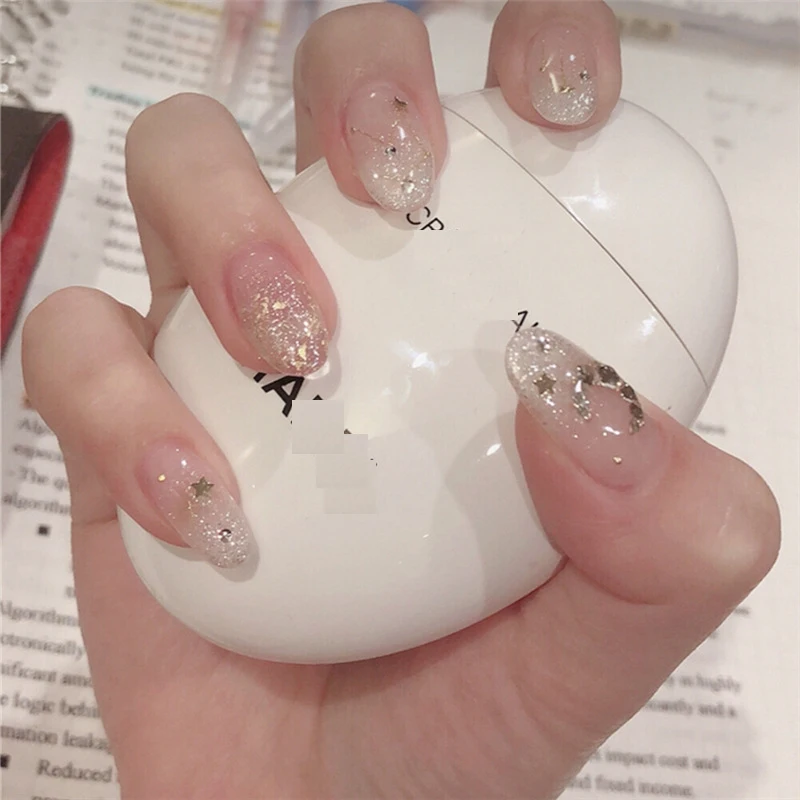 24pcs/Set Pretty Silver Glitter Fake Nails Short Design Moon Star Decals Artificial Full Nail Art Tips Bride Wedding False | Красота и