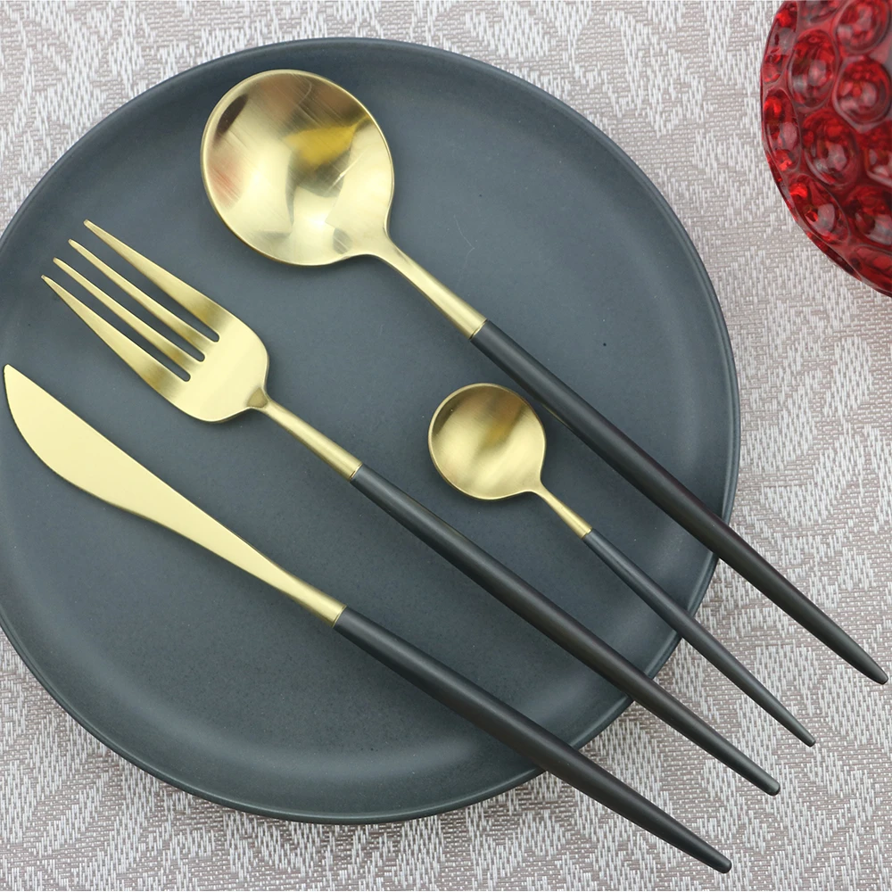 24Pcs Black-Gold 24 набор столовых приборов 18/10 Нержавеющая сталь набор столовых приборов дома вечерние столовые приборы набор ножей набор ложек и вилок кухонная чайная ложка посуда - Цвет: 24Pcs Black-Gold