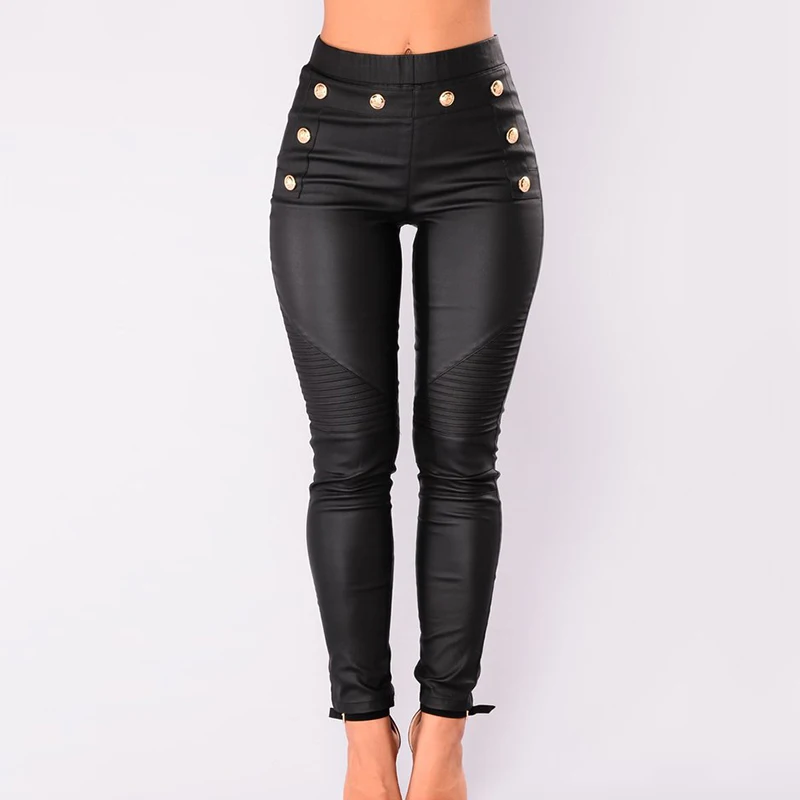 Women Leather Pants Autumn Winter High Stretch Skinny Trousers Thin Skinny Leggings Leather Pants hot sale