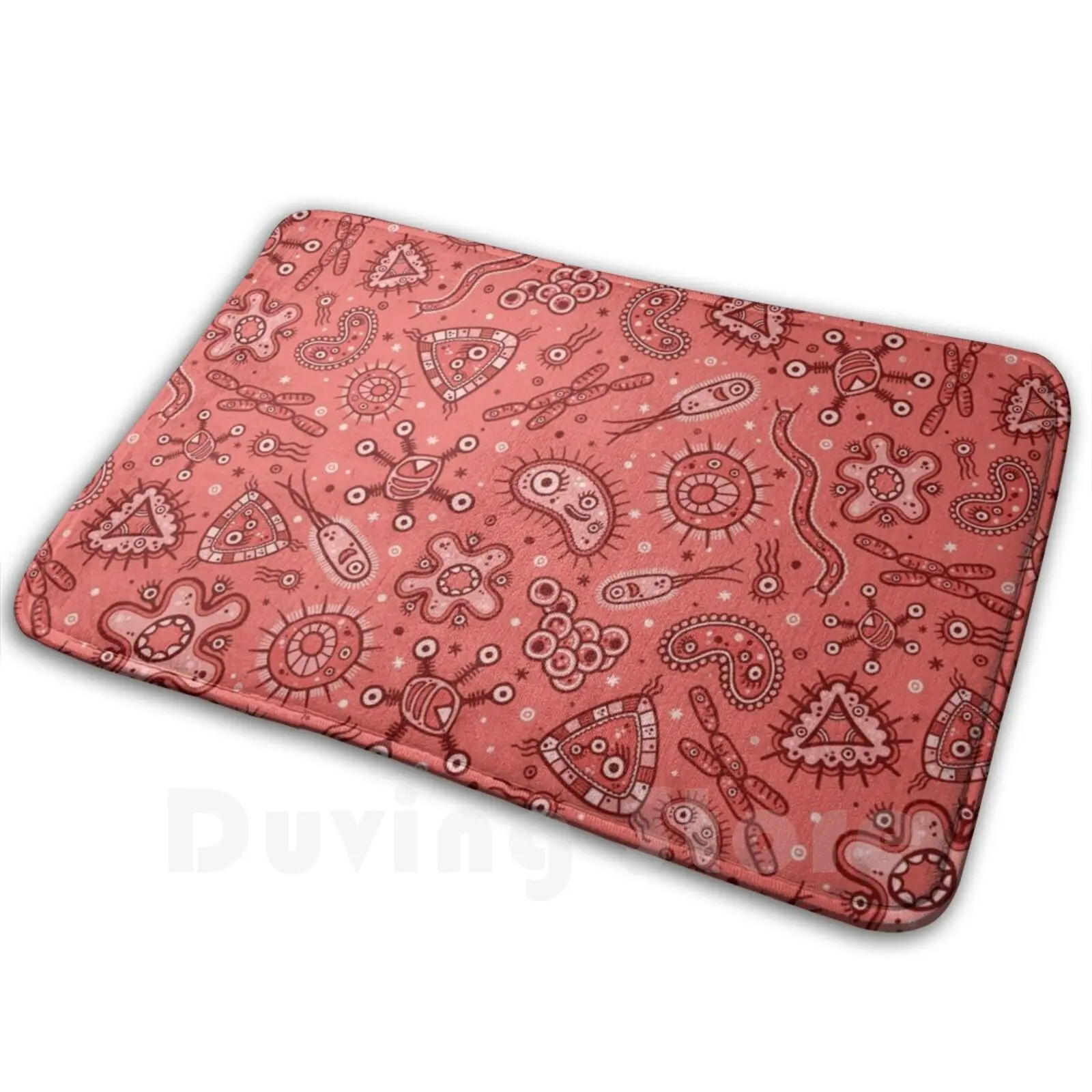 Cartoon Microbes-Red/Pink Carpet Mat Tappeto Cuscino Morbido Modello Antiscivolo Germi Microbi Microbiologi Batteri Piccoli